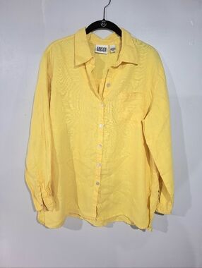 Chicos Design Womens 100% Linen Button Down Shirt Tunic Yellow Size 2 US L